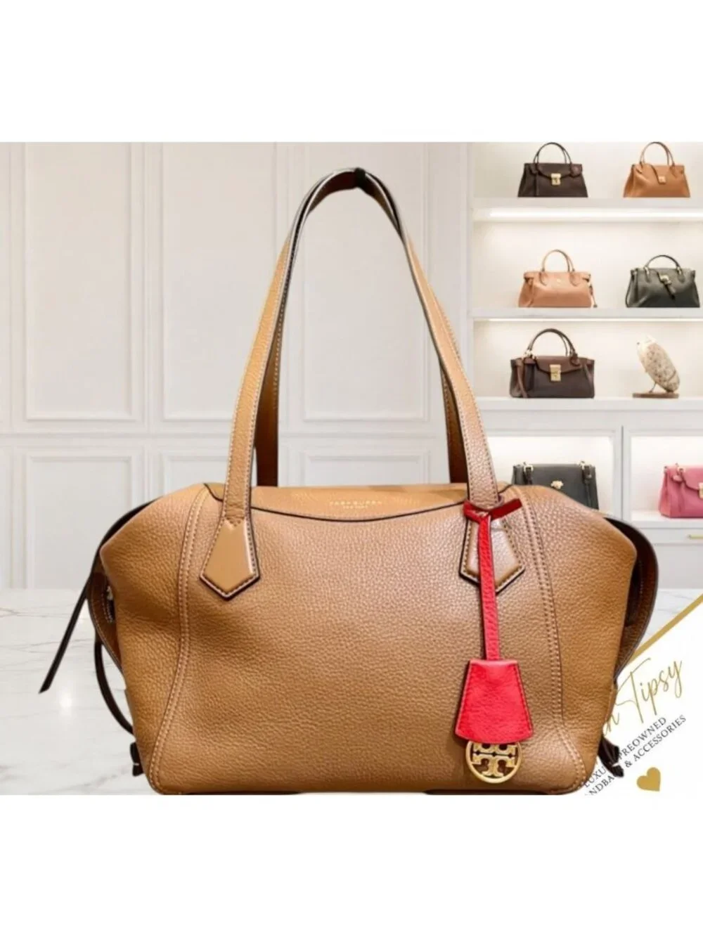 AUTHENTIC TORY BURCH CAMEL BROWN PERRY SATCHEL HANDBAG